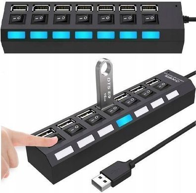 7-Port Hub USB für PC Laptop Notebook mit EIN/ AUS Schalter LED Anzeige Retoo