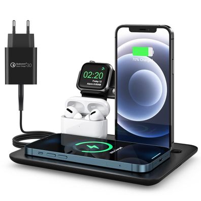 Wisam® 4 in 1 Multifunktion 15W QI Ladestation für Airpods Apple Watch iPhone