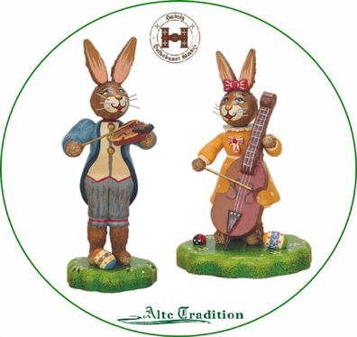 Hubrig Ostern 2024 Hasen - Musikanten Junge -Geige 9 cm & Mädchen - Kontrabass