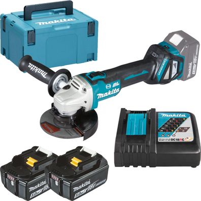 Makita DGA513RTJ Akku-Winkelschleifer ß 125 mm 18 V / 2x 5,0 Akku + Ladeger