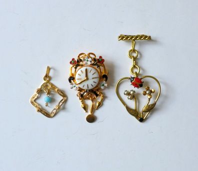 DDR Kinder Schmuck Anhänger Brosche Modeschmuck Uhr