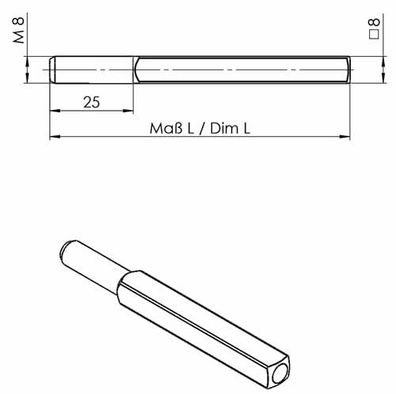 OGRO Wechselstift 115 4-KT.8x105mm STA M8 - 90050052923