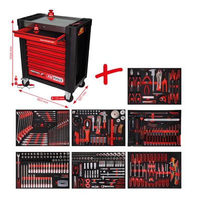 KS TOOLS Performanceplus Werkstattwagen-Satz P10 mit 397 Werkzeugen fér 7 S