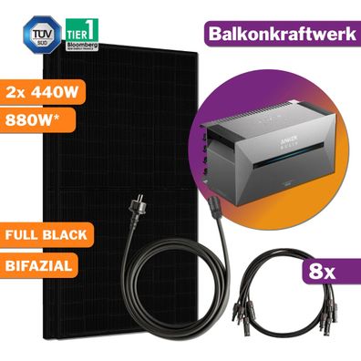 880W Balkonkraftwerk Bifazial mit Anker SOLIX Solarbank E1600 PRO Balkonspeicher