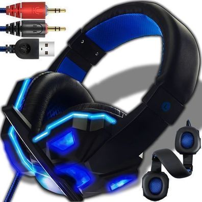 Kabelgebundenes Gaming-Headset Gaming Kopfhörer mit Mikrofon Schwarz-blau Retoo