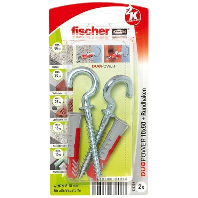 Fischer 2x Duopower 10X50 RH mit Rundhaken - 535224