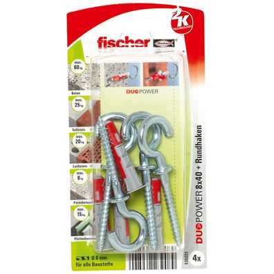 Fischer 4x Duopower 8X40 RH mit Rundhaken - 535223