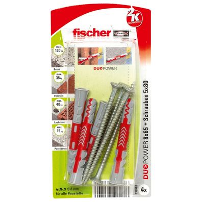 Fischer 4x Duopower 8x65 S mit Schraube - 537620