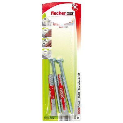 Fischer 2x Duopower 10x80 S mit Schraube - 537623