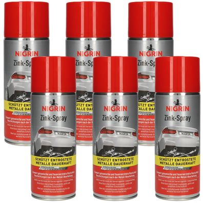 6x PACK Nigrin Zink-Spray Rost-Schutz Korrosions-Schutz Grundierung Entrostung