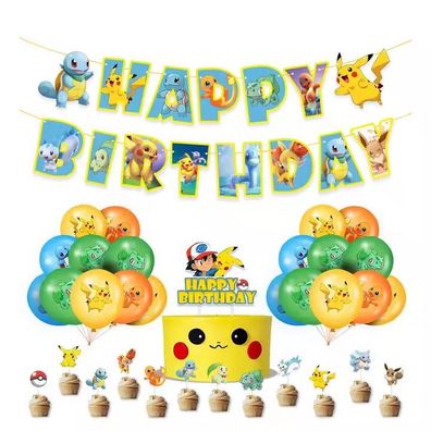 Pikachu Geburtstagsdeko Set - Banner, Luftballons & Kuchenaufsätze