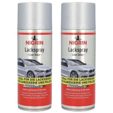 2x Set Nigrin Lack-Spray Silber Glanz Sprüh-Dose Spray-Dose Sprühlack Farb-Spray