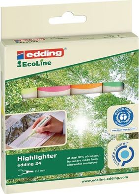 EDDING Textmarker 24 EcoLine gelb/orange/rosa/hellgrén Strich-B.2-5 mm Keil