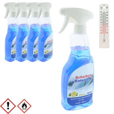 5 x Scheibenenteiser 500 ml in Sprühflasche + Gratis Thermometer