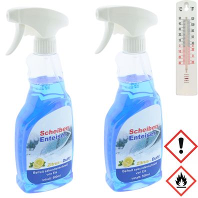 2 x Scheibenenteiser 500 ml in Sprühflasche + Gratis Thermometer