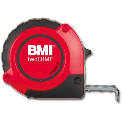 BMI Taschenbandmaß twoCOMP PT14 - 3m, mm/mm, rot/schwarz, mit Clip - 472341