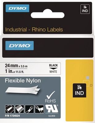 DYMO Schriftband Band-B.24mm Band-L.3,5m flexibles Nylonband schwarz auf we