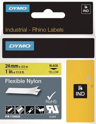 DYMO Schriftband Band-B.24mm Band-L.3,5m flexibles Nylonband schwarz auf ge