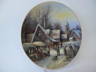 Vintage Wandteller Sammelteller Zierteller "Weihnachtsmarkt auf dem Lande" 1992