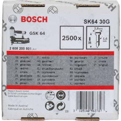 Bosch Senkkopf-Stift SK64 30G, 1,6 mm, 30 mm, verzinkt - 2608200501