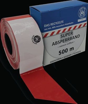 Kelmaplast Absperrband 500 m x 80 mm rot/weiß geblockt recycelt - 250000080