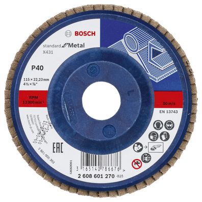 Bosch Fächerschleifscheibe X431 Standard for Metal gerade 115 mm 40 Kunstst