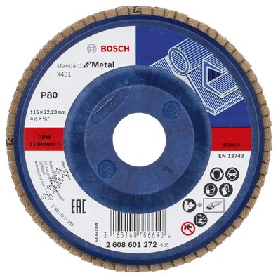 Bosch Fächerschleifscheibe X431 Standard for Metal gerade 115 mm 80 Kunstst