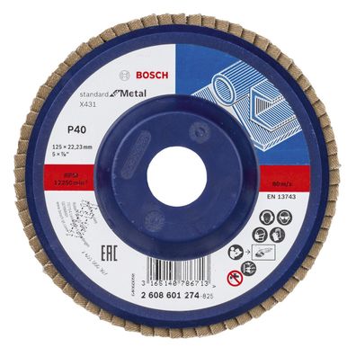 Bosch Fächerschleifscheibe X431 Standard for Metal gerade 125 mm 40 Kunstst