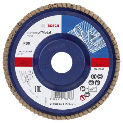 Bosch Fächerschleifscheibe X431 Standard for Metal gerade 125 mm 80 Kunstst