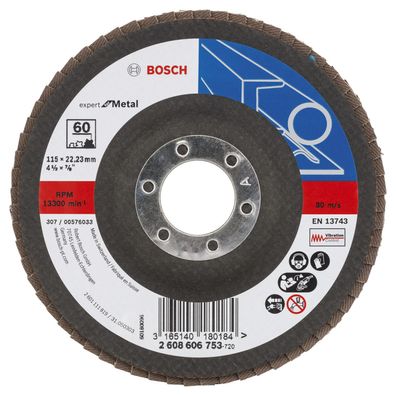 Bosch Fächerschleifscheibe Expert for Metal 115 22,23 60 gewinkelt Glasgewe