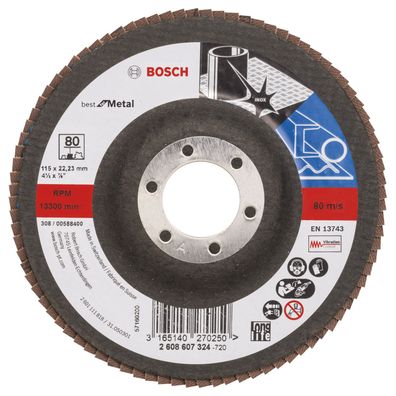 Bosch Fächerschleifscheibe Best for Metal 115 22,23 80 gerade Glasgewebetel