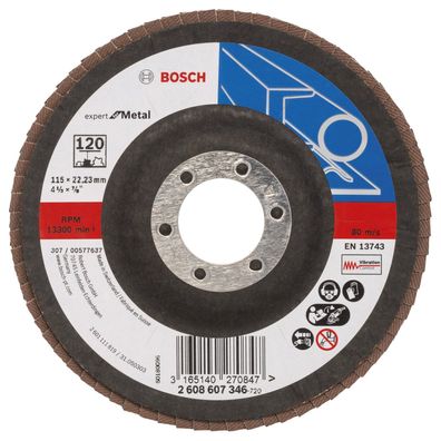 Bosch Fächerschleifscheibe Expert for Metal 115 22,23 120 gewinkelt Glasgew