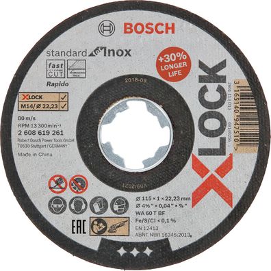 Bosch X-LOCK Trennscheibe Standard for Inox 115 x 1 x 22,23 mm gerade - 260