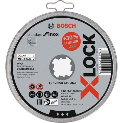 Bosch 10x X-LOCK Trennscheibe Standard for Inox 125 x 1,6 mm T41 - 26086193