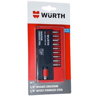 Würth 1/4 Zoll Edelstahl Bit Set 10-teilig Bithalter PZ PH TX Bitbox 0614250510