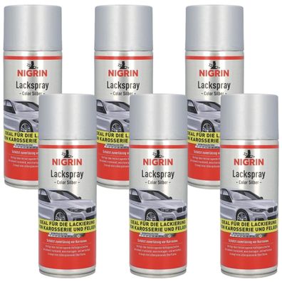 6x Set Nigrin Lack-Spray Silber Glanz Sprüh-Dose Spray-Dose Sprühlack Farb-Spray