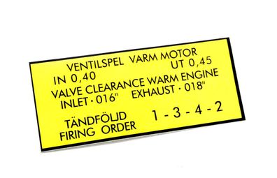 Aufkleber Klebeschild SCHILD Ventilspiel WARME MOTOR FÜR VOLVO