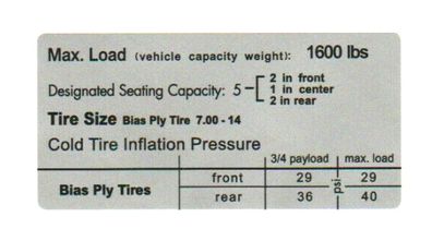 Aufkleber Klebeschild SCHILD Seating Capacity TIRE SIZE FÜR VW T2 Transporter 2