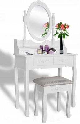 Funktioneller Schminktisch mit 3 Schubladen und Spiegel - 74x143cm - weiß