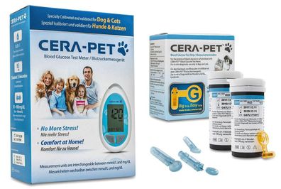 Cera-Pet Blutzuckermessgerät für Hunde und Katzen + 50 Blutzuckertest + 50 Lanzetten