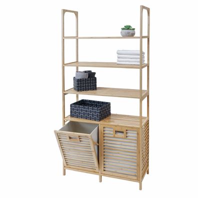 Bambus-Badezimmerschrank HWC-N83, 2 Wäschekörbe 4 Regalböden FSC® 168x81x33cm