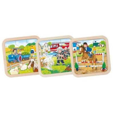 goki Einlege- Puzzle Reiterhof Holzpuzzle Holzspielzeug Kinderpuzzle 57382 NEU