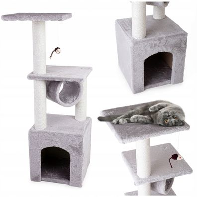 Multifunktionale Kratzsäule mit Häuschen und Plattformen - 95 cm