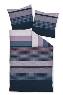 Janine Moments Mako-Satin Bettwäsche 200x200 Streifen blau korallrosa 98061-02