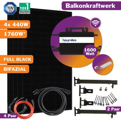 1760W Balkonkraftwerk Bifazial mit Hoymiles Inverter & Halterung PV Komplettset