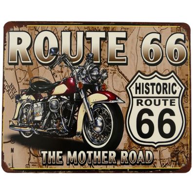 Blechschild, Reklameschild, Route 66 The Mother Road, Wandschild 20x25
