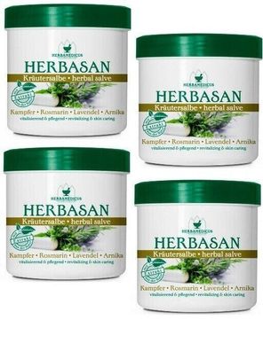 Herbamedicus Herbasan Kräutersalbe Kampfer Rosmarin, 4x 250ml