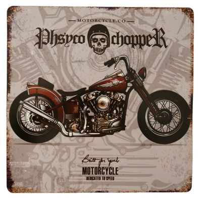 Blechschild Reklameschild Motorcycle Phsyco Chopper Motorrad Wandschild 30x30 cm