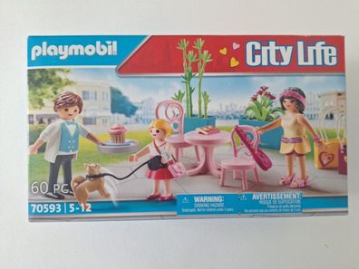 Playmobil City Shopping-Tour 70593 Kaffeepause Mutter Tochter Kellner Hund NEU