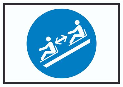 Abstand halten zwischen den Rodeln Symbol Schild